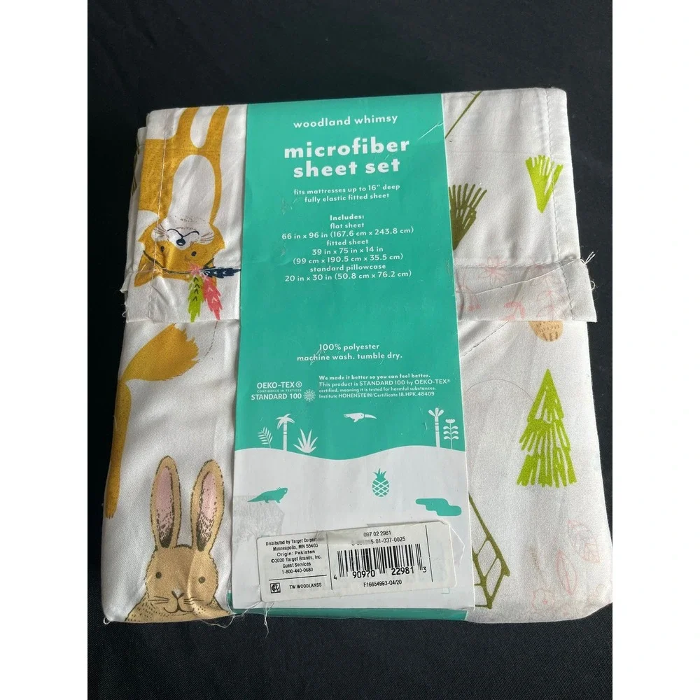 Pillowfort Twin Sheet Set Woodland Whimsy Microfiber White Forest Animals 3pc